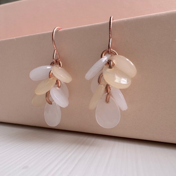 Seaglass Drop Earrings Seashell Rose Gold Statement Earrings Dangle Pastel - Picture 4 of 6